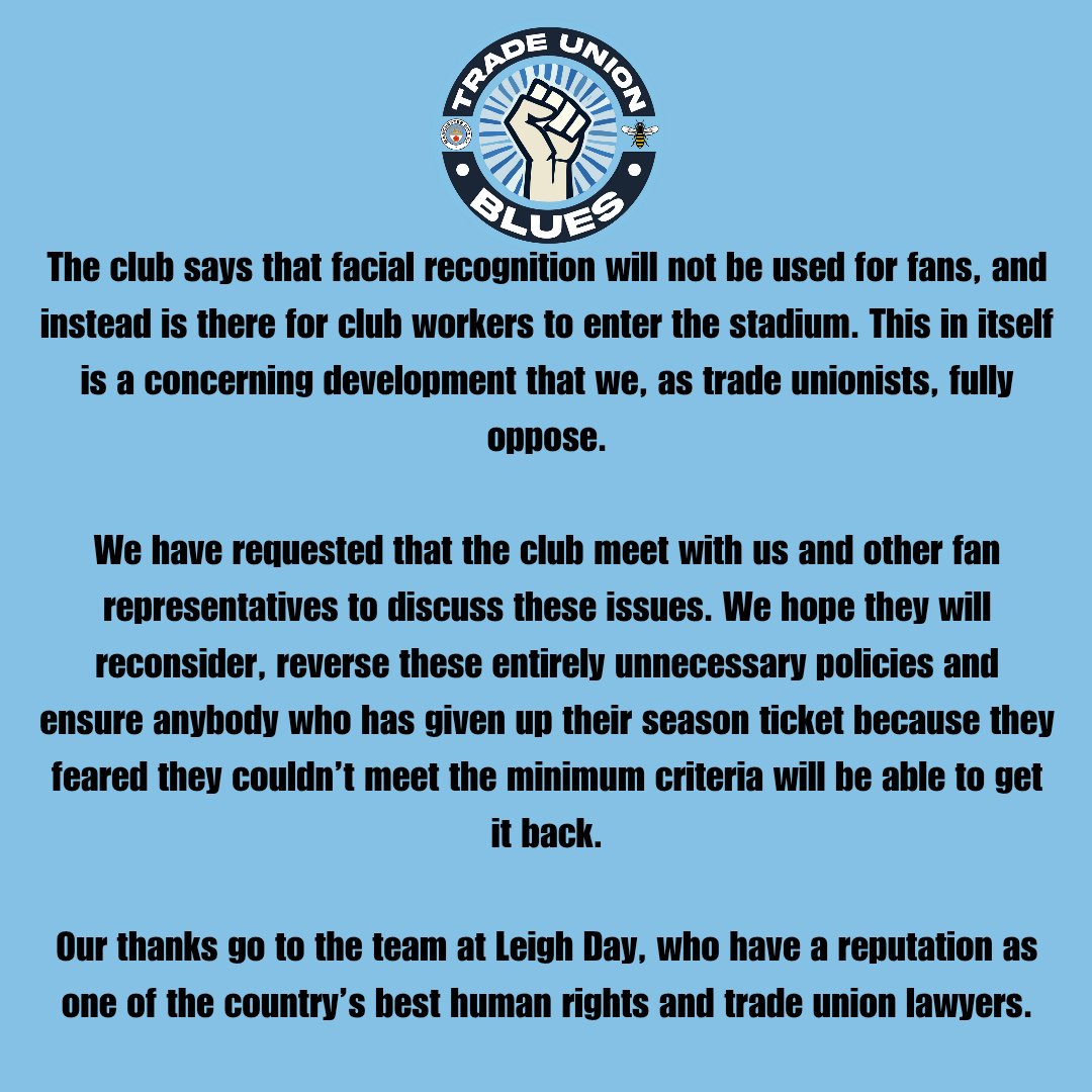 We have instructed <a href="/LeighDay_Law/">Leigh Day</a> to write to the club about the recently implemented minimum attendance policy as well as facial recognition. We hope they will engage in meaningful discussions and scrap these damaging policies.