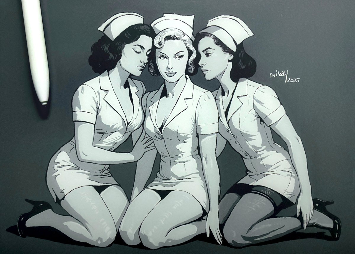 metacitizen's tweet image. Nurses, e-ink #illustration #inkdrawing #reMarkablePaper #TheDailySketch