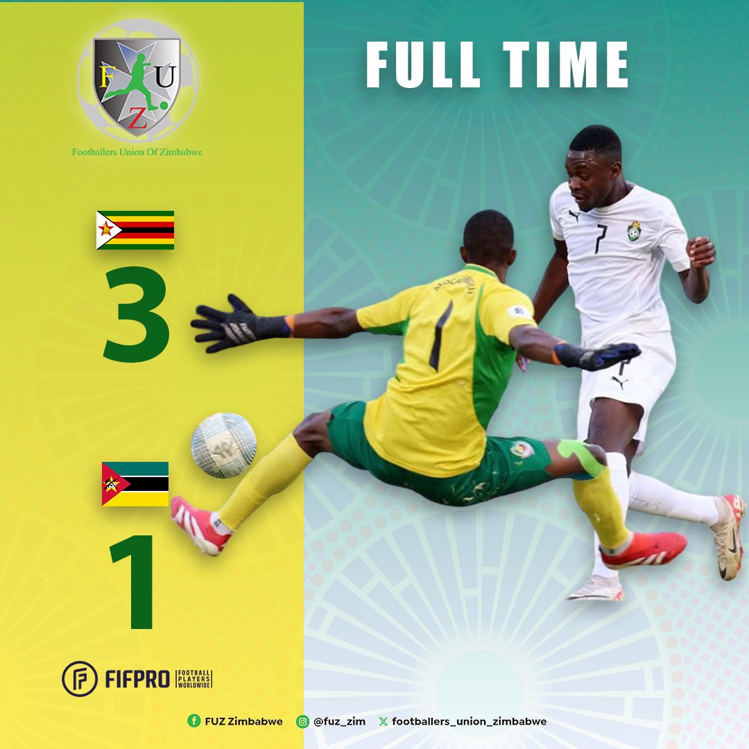 Zimbabwe wins 3-1 against Mozambique in COSAFA! Lessons learnt, we will come back stronger.🇿🇼⚽️