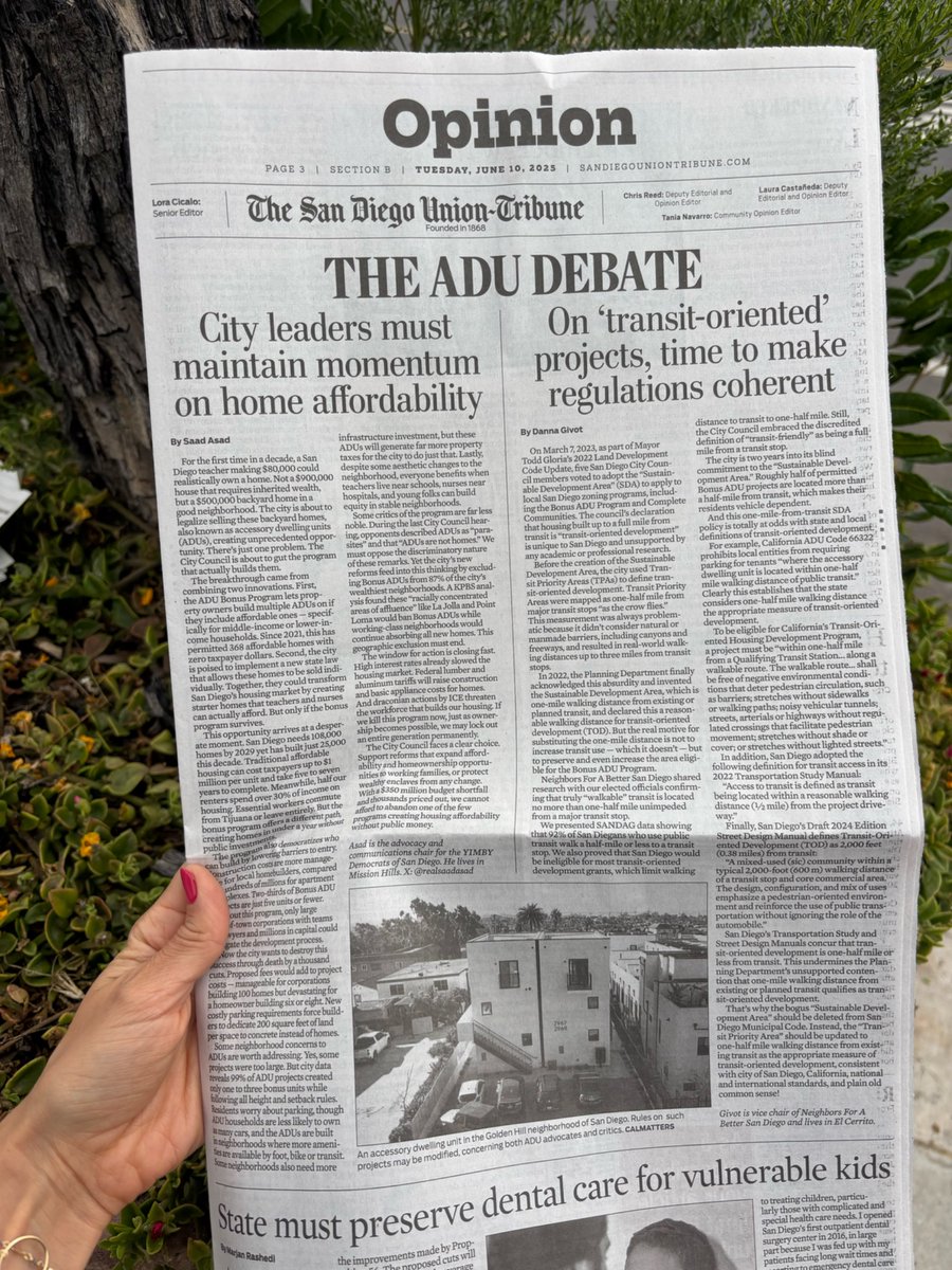 Read ‘em and weep! 

Build more ADUs, my final op-ed this year about San Diego’s Bonus ADU Program which City Council may murder next week.

sandiegouniontribune.com/2025/06/10/opi…