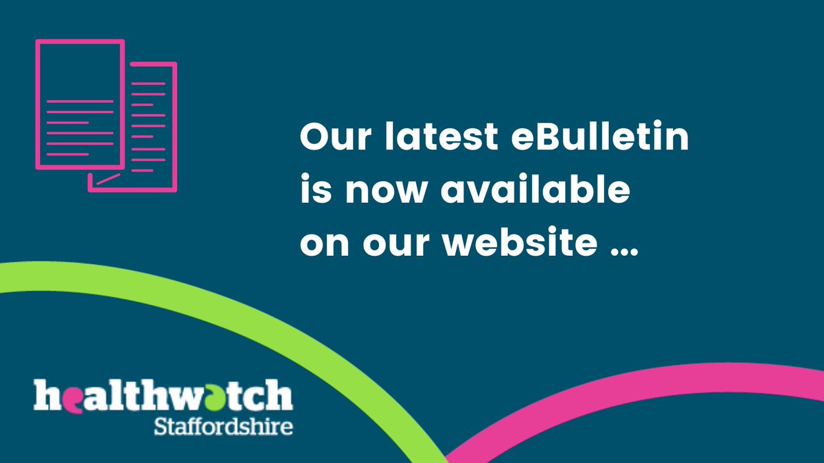 Healthwatch Staffs (@hwstaffordshire) on Twitter photo Read our latest eBulletin to learn more about a local consultation into the Freestanding Midwide-Led Birthing Units, new Infant CPR resources from Rowan's Rule as well as the most recent Enter and View Reports, feedback and events.
healthwatchstaffordshire.co.uk/wp-content/uplā¦
Please share widely. Read our latest eBulletin to learn more about a local consultation into the Freestanding Midwide-Led Birthing Units, new Infant CPR resources from Rowan's Rule as well as the most recent Enter and View Reports, feedback and events.
healthwatchstaffordshire.co.uk/wp-content/uplā¦
Please share widely.
