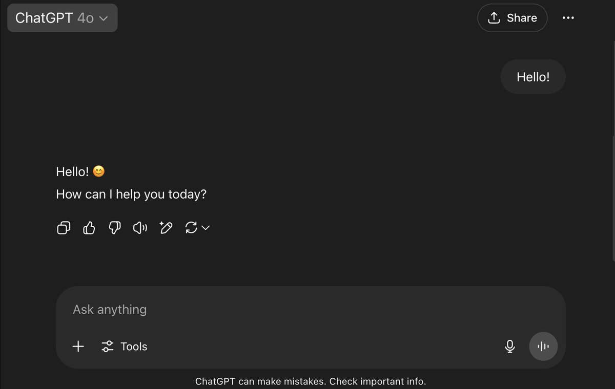 miyabi_health's tweet image. If you get an error on ChatGPT 4o or o3, use the “temporary chat” in the upper right corner and it will answer you👍
===
ChatGPT 4o や o3 でエラーが出る場合は、右上の「一時チャット」を使えば答えてくれます👍

#ChatGPT #ChatGPTdown #ChatGPT不具合