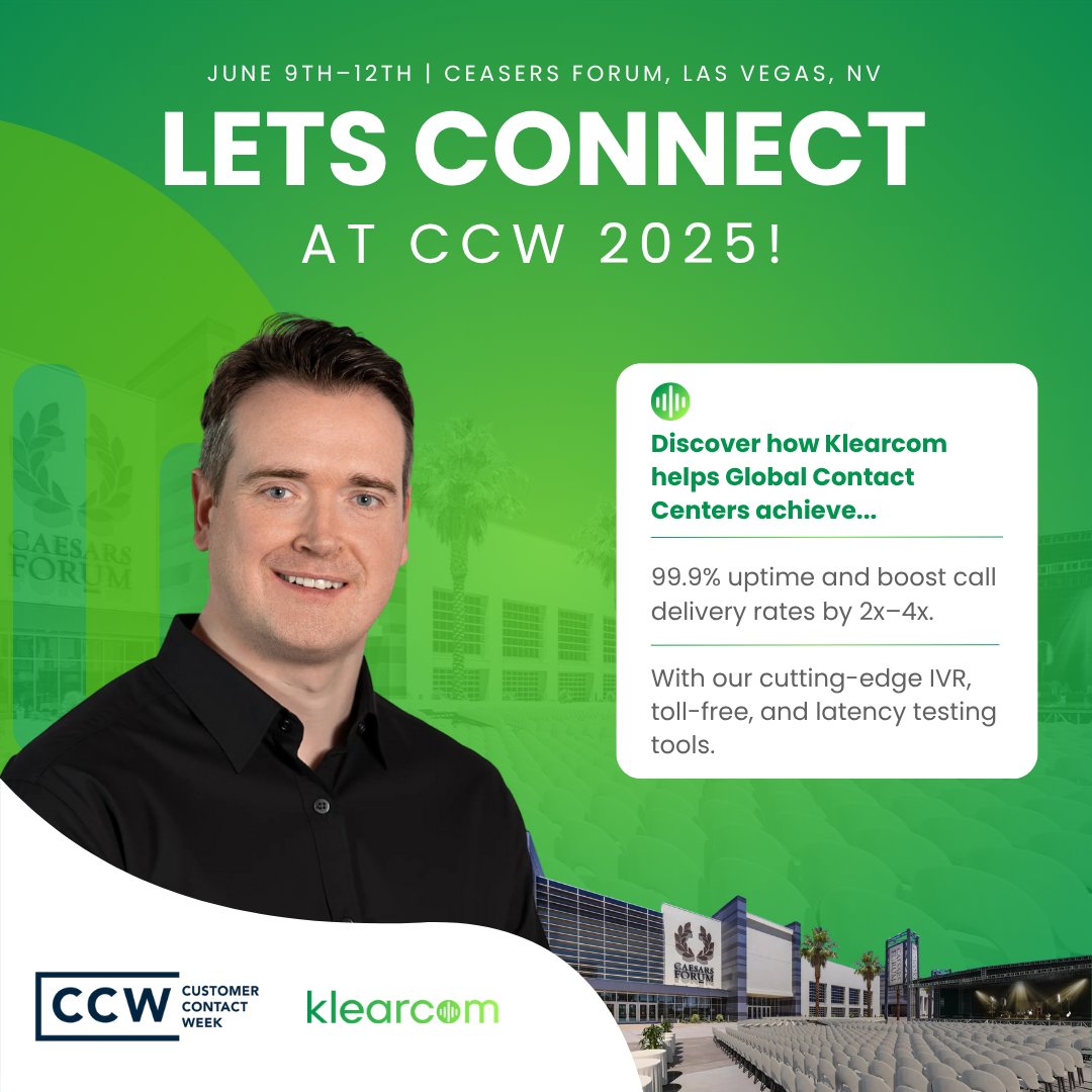 Klearcom (@klearcomtech) on Twitter photo ๐ Meet Michael Kinsella at CCW Las Vegas 2025! 
๐ Booth #824
๐๏ธ June 9โ12th, 2025
๐ Caesars Forum, Las Vegas
๐ hubs.ly/Q03r10Pv0
Letโs connect and talk crystal-clear voice journeys and next-level CX. ๐ฌโจ
#CCWVegas #CCW2025 #CustomerExperience #Klearcom ๐ Meet Michael Kinsella at CCW Las Vegas 2025! 
๐ Booth #824
๐๏ธ June 9โ12th, 2025
๐ Caesars Forum, Las Vegas
๐ hubs.ly/Q03r10Pv0
Letโs connect and talk crystal-clear voice journeys and next-level CX. ๐ฌโจ
#CCWVegas #CCW2025 #CustomerExperience #Klearcom