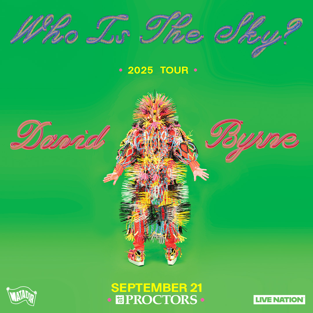 JUST ANNOUNCED! 🤯 David Byrne is coming to Proctors September 21 for the Who is the Sky Tour! Tickets are available 10 a.m. Friday, June 13: bit.ly/3SN7lDY.