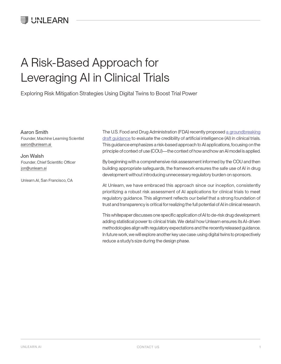 The <a href="/FDA/">FDA</a> wants #AI in trials to follow a 7-step credibility framework.

This whitepaper shows how we do exactly that to boost trial power without requiring additional participants.

📄 Read more: bit.ly/3ZnGvpH