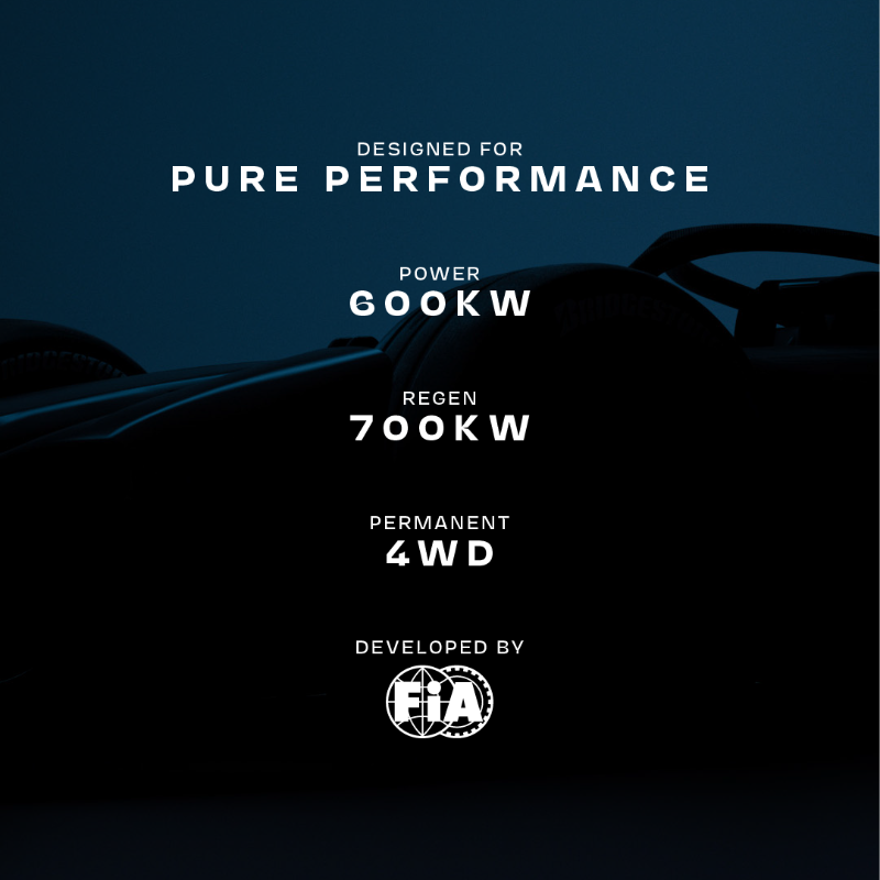 FIAFormulaE's tweet photo. A whole new generation with performance at its core!⚡️

Permanent 4WD
Low and high downforce aero configurations
600kW Power Output
700kW Regen

The latest Formula E car, developed by FIA and its suppliers, will launch in 2026 for the start of Season 13.