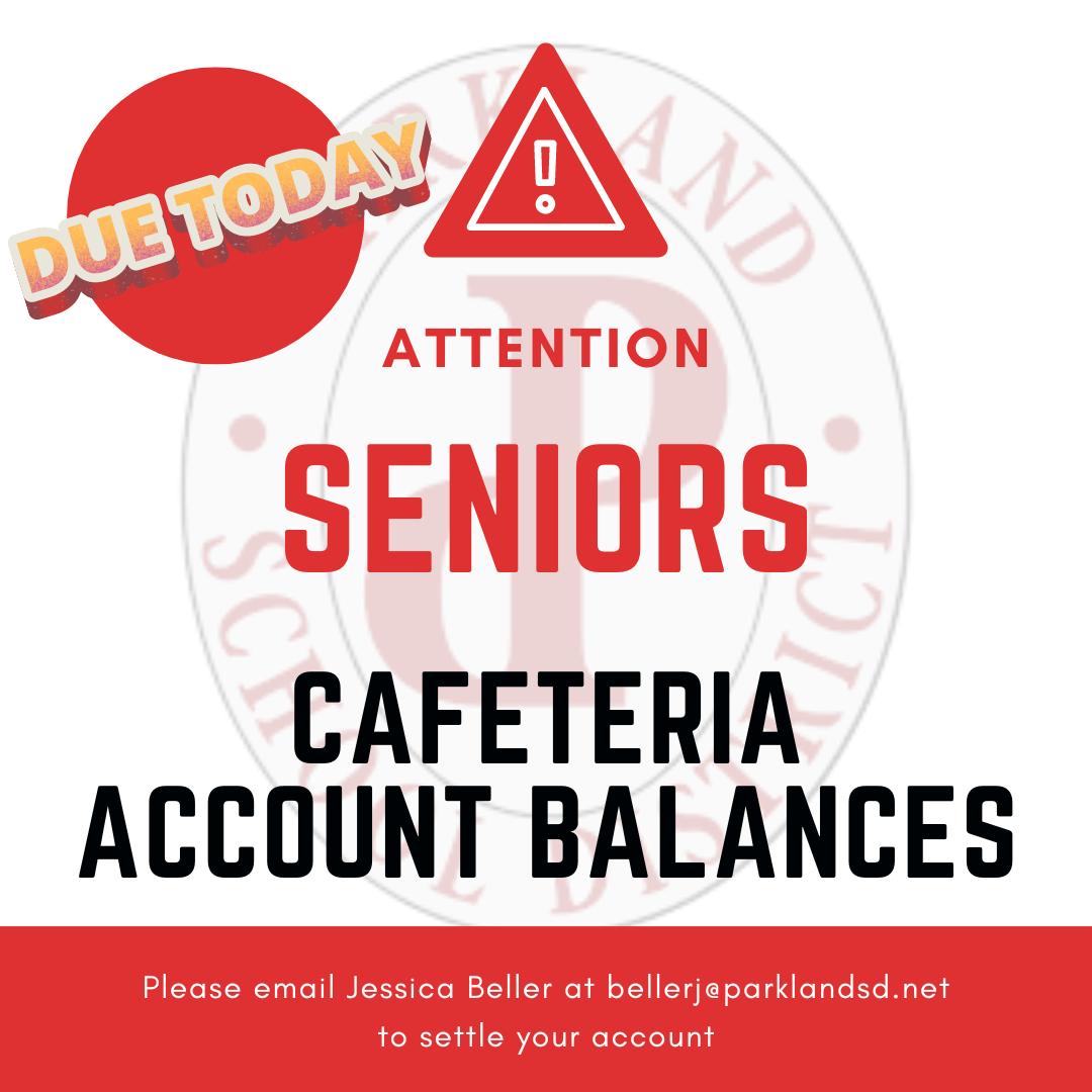 parklandtrojans (@parklandtrojans) on Twitter photo 📢Attention SENIORS 📢
1. Please remember to TURN OFF your AUTOPAY on your Cafeteria Account at myschoolbucks.com
2. CHECK your email 📧 for options to clear out your account balance
3. Questions❓️ Contact Jessica Beller at bellerj@parklandsd.net
#ParklandPride 📢Attention SENIORS 📢
1. Please remember to TURN OFF your AUTOPAY on your Cafeteria Account at myschoolbucks.com
2. CHECK your email 📧 for options to clear out your account balance
3. Questions❓️ Contact Jessica Beller at bellerj@parklandsd.net
#ParklandPride