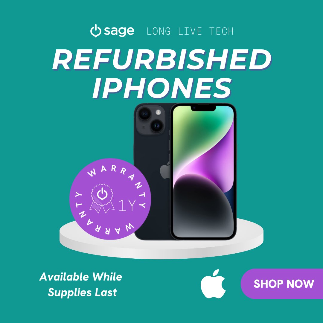 Upgrade smarter! Our refurbished iPhone stock is full. High quality, lower price, good for the planet. Find your perfect iPhone today! 👇

hubs.ly/Q03rqJ_x0

#RefurbishedTech #SageSustainableElectronics