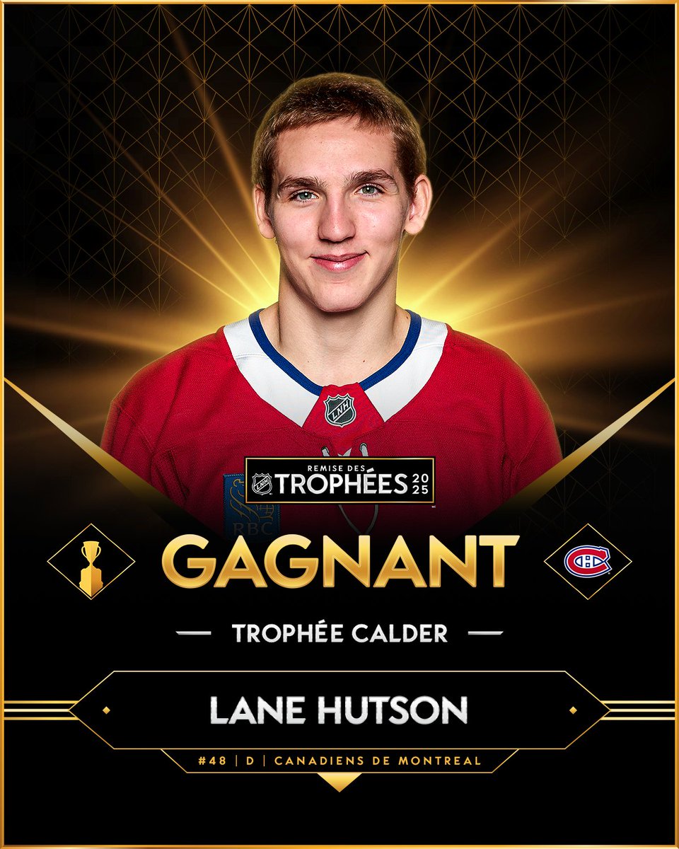 Votre gagnant du trophée Calder... Lane Hutson des Canadiens de Montréal!

DÉTAILS: nhl.com/fr/news/lane-h…
