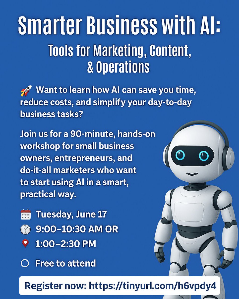 CharlotteEDO's tweet image. 💼 Real tools. Real results.
In just 90 minutes, you'll leave this session with:
🗓 June 17 | 🕘 9:00 AM OR 🕐 1:00 PM
🎟️ Register free: tinyurl.com/h6vpdyn4
#SmartBusinessTools #AIInAction #CharlotteCountyFL #SBDCFlorida #SmallBizMarketing #Cleared4Takeoff