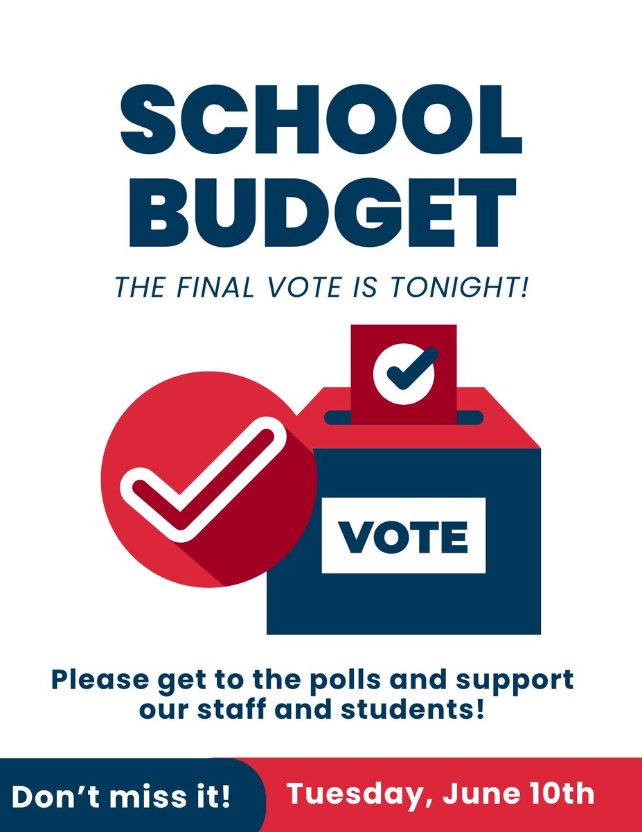 RSU 18 families! Please make every effort to head to the polls tonight (Tuesday, June 10th) to support our staff and students at the final school budget vote! #WeAreRSU18