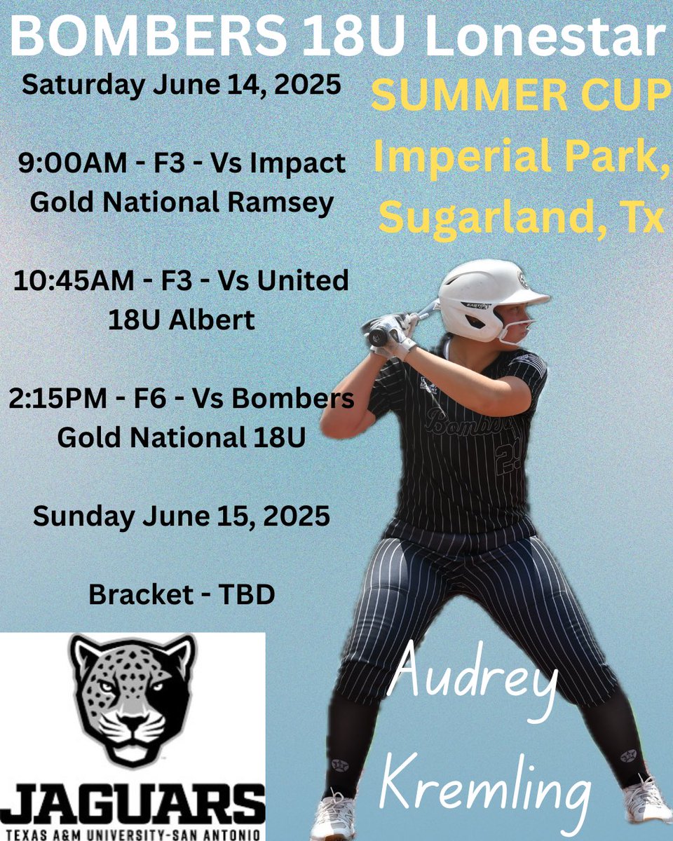 Summer Cup in Sugarland this weekend!  Come see us! 
<a href="/BombersLonestar/">Bombers 18u LS, 16u HTX/CTX/CC, 14u LS SETX</a> 
<a href="/TamusaSoftball/">TAMUSA Softball</a>
