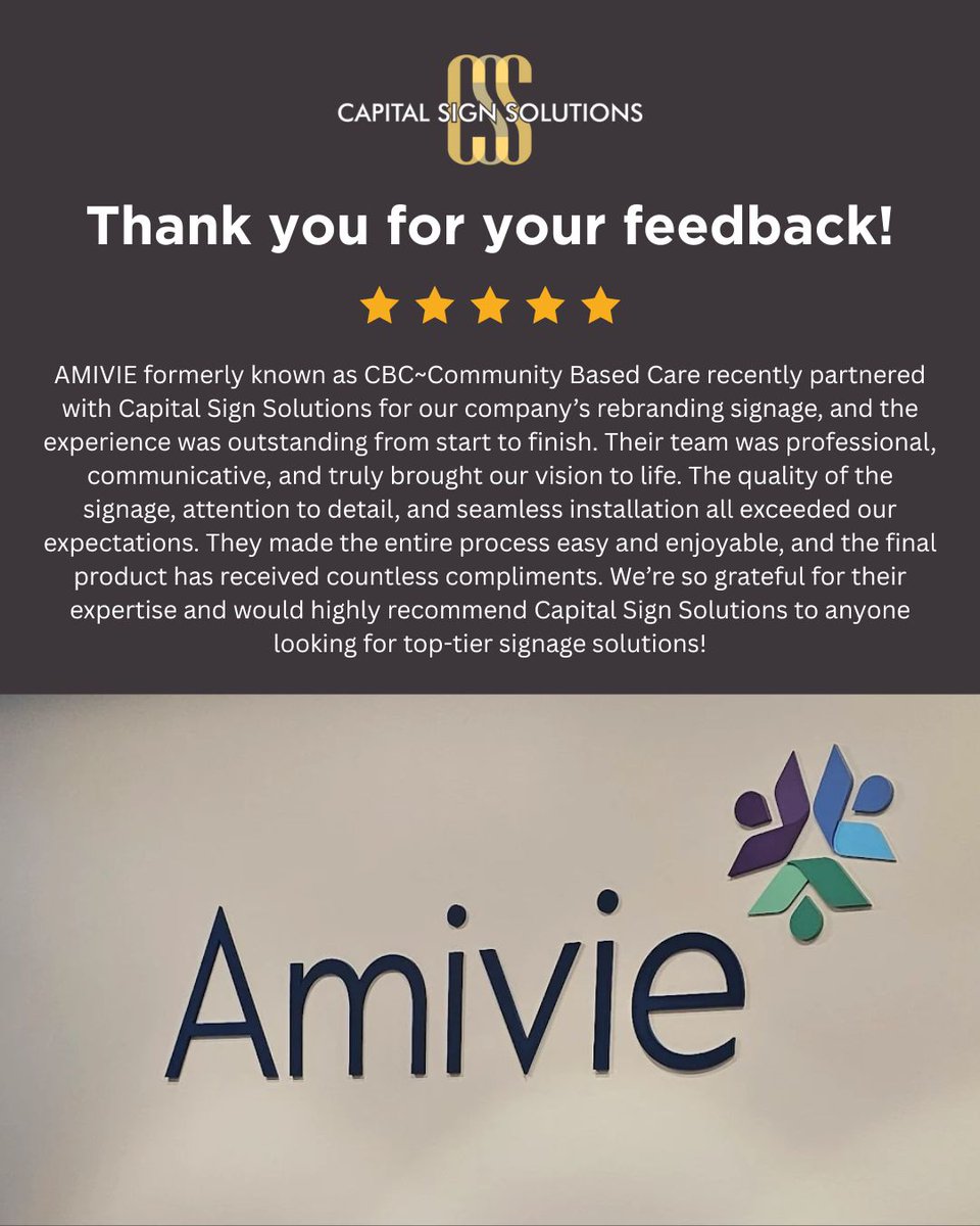 capital_sign_nc's tweet image. We are thrilled that our friends at Amivie loved their signage! We love hearing from our clients about their experience with us. Please leave us a review on Google to share your story 🌟

#InteriorSignage #InteriorSign #Signage #Signs #Google #SignCompany #SignExpert