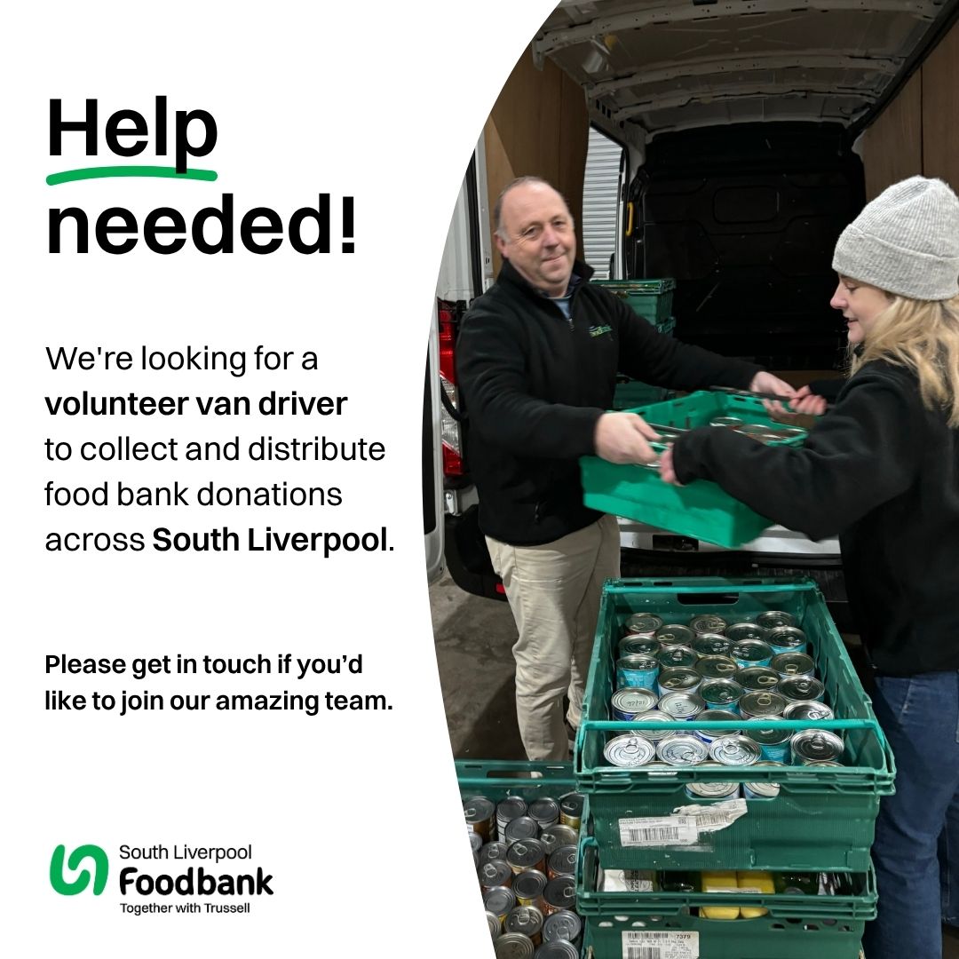 Be great if you could share this post 🙏 We're looking for a #volunteer van driver to distribute #foodbank donations across #SouthLiverpool.

It's a rewarding role and you'll be making a real difference to local people facing hardship 💚

Find out more 👉 southliverpool.foodbank.org.uk/give-help/volu…