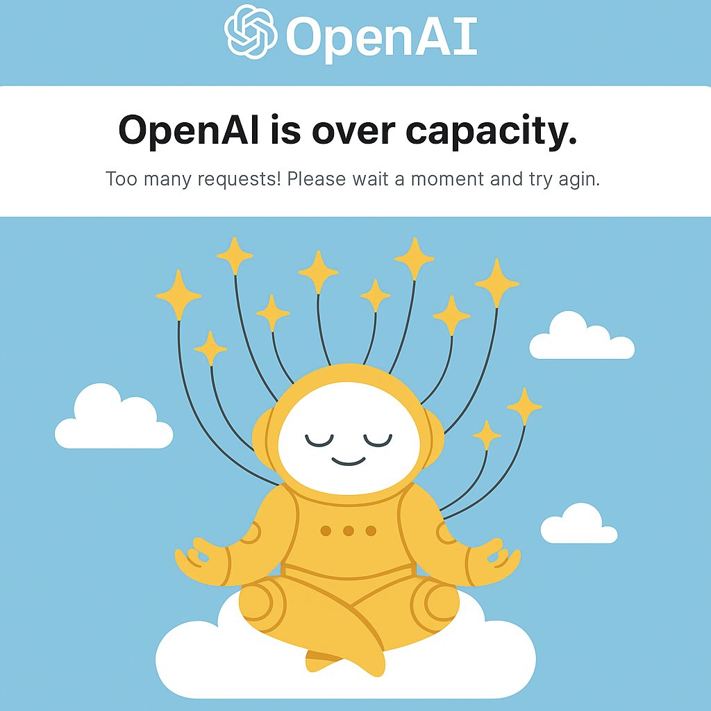 OpenAI is struggling with overcapacity at the moment. And you get a very cold and bland "Too many concurrent requests" note. That is not fun. 

Remember Twitter's Fail Whale - well I asked OpenAI to create its own version - not bad right <a href="/OpenAI/">OpenAI</a> ?