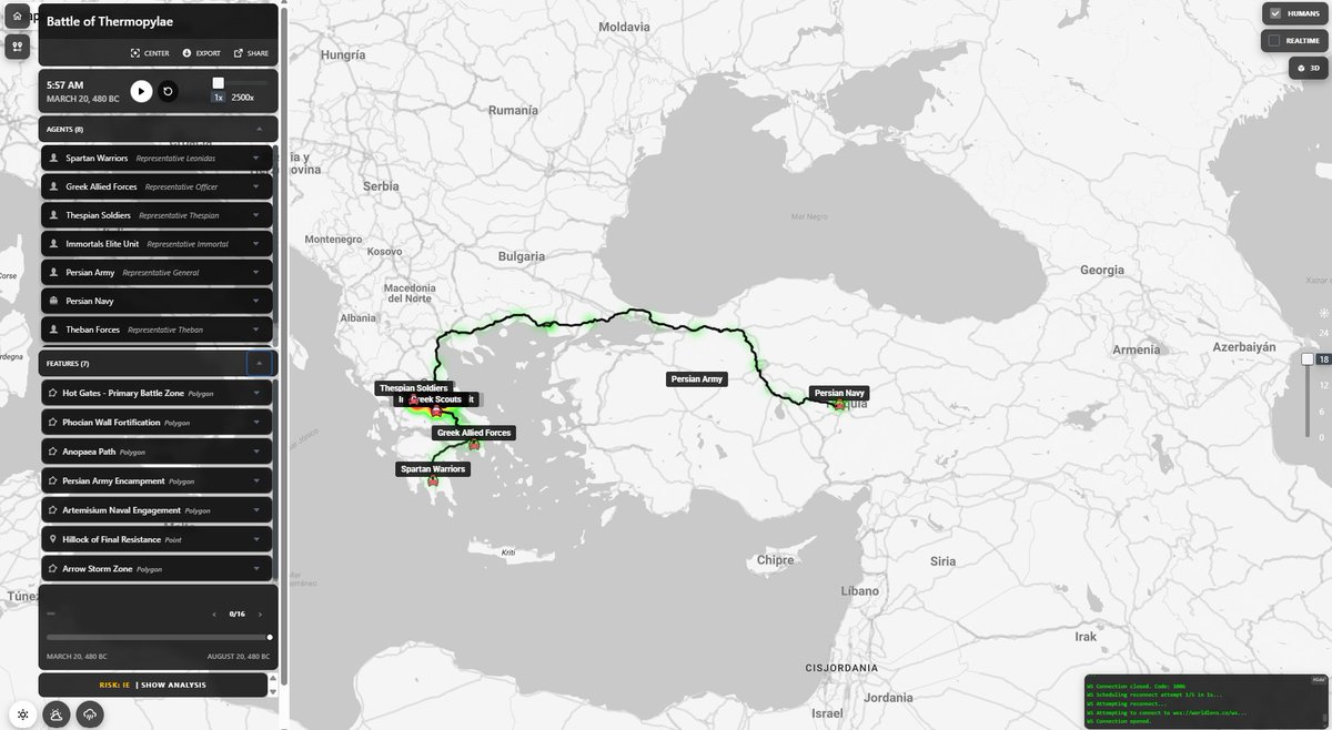 NaoCasanova's tweet photo. El Map Simulator de Mused mapea cualquier evento histórico (real o ficticio) siempre que los lugares o territorios sean reales.

He probado con:
-Batalla de las Termópilas
-Frankenstein
-La Odisea

Podéis conversar con sus protagonistas, entre otras cosas.
https://t.co/ypivVmtba2 https://t.co/f9rT1fHplJ