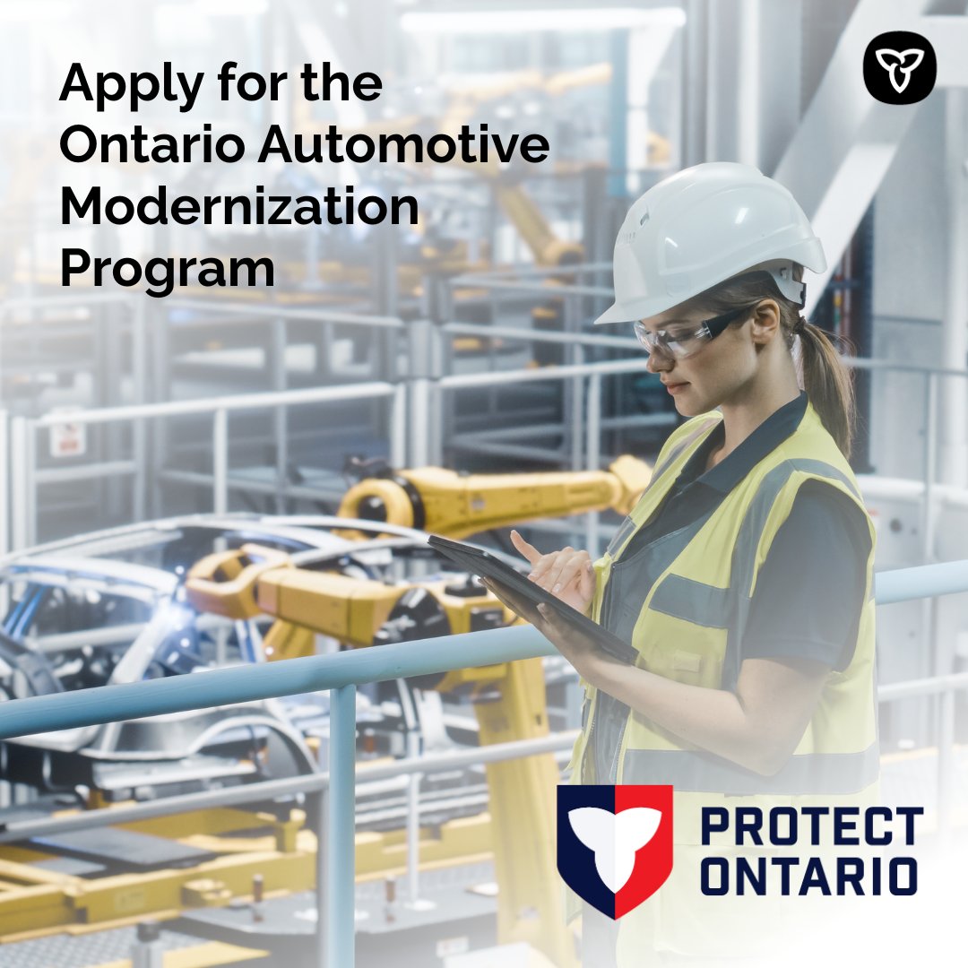 Attention Ontario businesses! Applications are now open for the Ontario Automotive Modernization Program.

This funding supports auto parts suppliers looking to introduce new process technology, modernize their manufacturing operations and create new jobs. ontario.ca/oamp