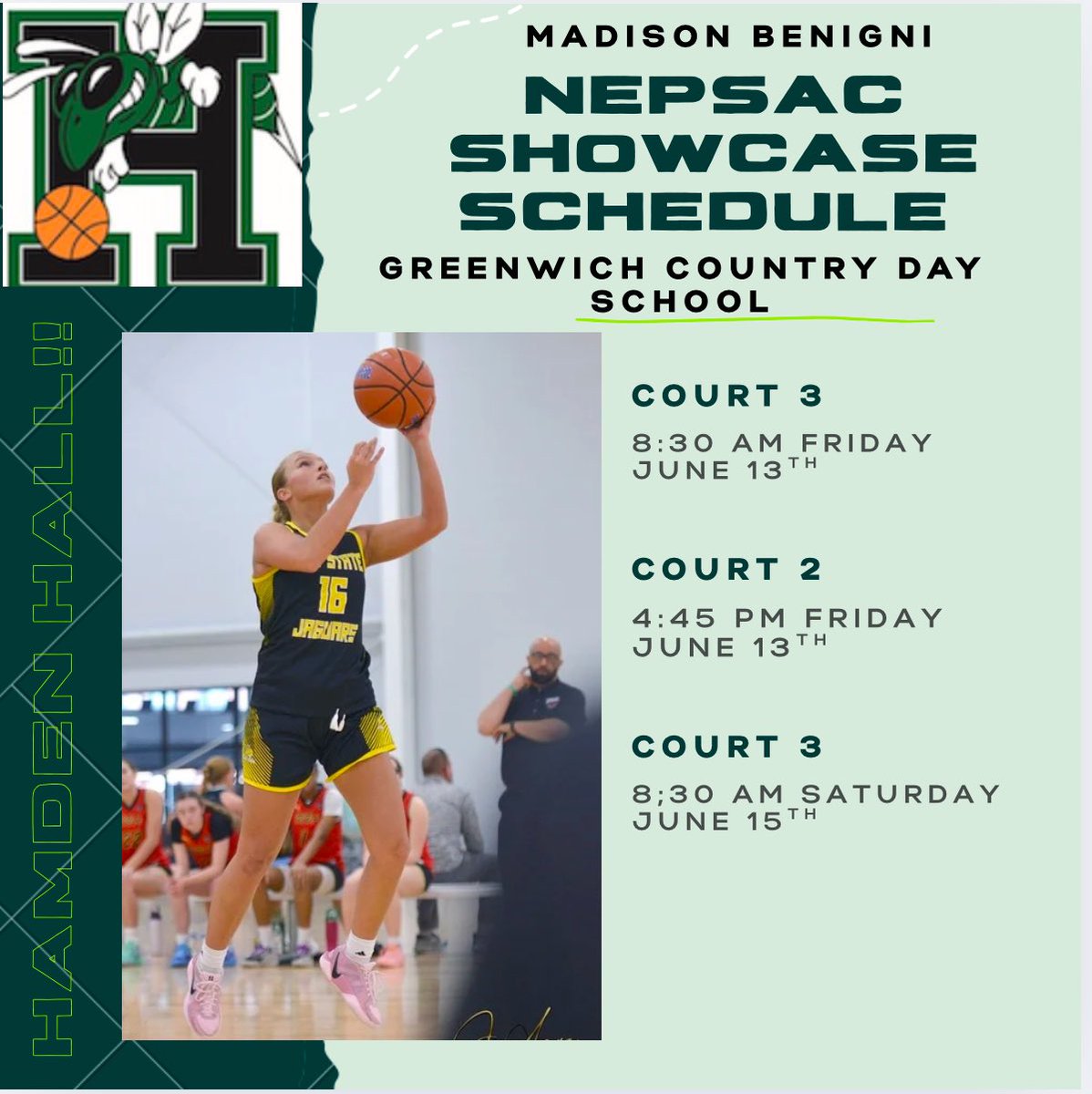 Madison Benigni (@benigni5benigni) on Twitter photo Here is my schedule for NEPSAC Showcase. So excited to play!!!!!
<a href="/JagsRecruiting/">Bay State Jaguars Recruiting</a> <a href="/LaurieBollin/">LAURIE BOLLIN</a> <a href="/HallHamden/">Hamden Hall Official Girls Basketball Page</a> <a href="/mrodrigues423/">Matt Rodrigues</a> <a href="/BayStateJags/">Bay State Jaguars</a> Here is my schedule for NEPSAC Showcase. So excited to play!!!!!
<a href="/JagsRecruiting/">Bay State Jaguars Recruiting</a> <a href="/LaurieBollin/">LAURIE BOLLIN</a> <a href="/HallHamden/">Hamden Hall Official Girls Basketball Page</a> <a href="/mrodrigues423/">Matt Rodrigues</a> <a href="/BayStateJags/">Bay State Jaguars</a>