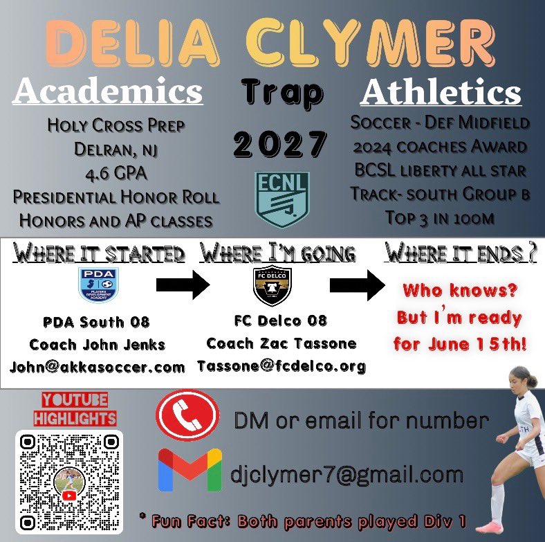 DeliaClymer's tweet photo. The wait is almost over! June 15th is right around the corner. Coaches, I'm ready to find my home!!!
https://t.co/9lbppKec65

@ImYouthSoccer @ImCollegeSoccer @ECNLMidNorth @ECNLgirls @PrepSoccer @TopDrawerSoccer @TheSoccerWire @bench424nmore @AZgirlsSoccer @BallGirlSports @gatorjack72