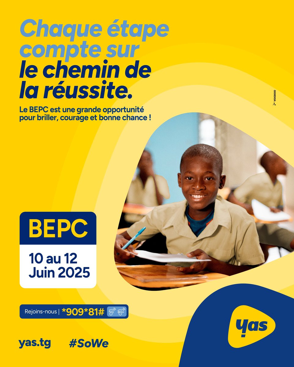 ✨ Bonne chance à tous les candidats du BEPC !

C’est votre moment ! 💪🏾

Restez focus, donnez tout, et brillez comme jamais ! ✨🚀

On est avec vous 💛

😄 Et toi, ton BEPC a quel âge cette année ? Dis-le-nous en commentaire !

#YasTogo #SoWe #BEPC2025 #TeamRéussite #ObjectifBEPC