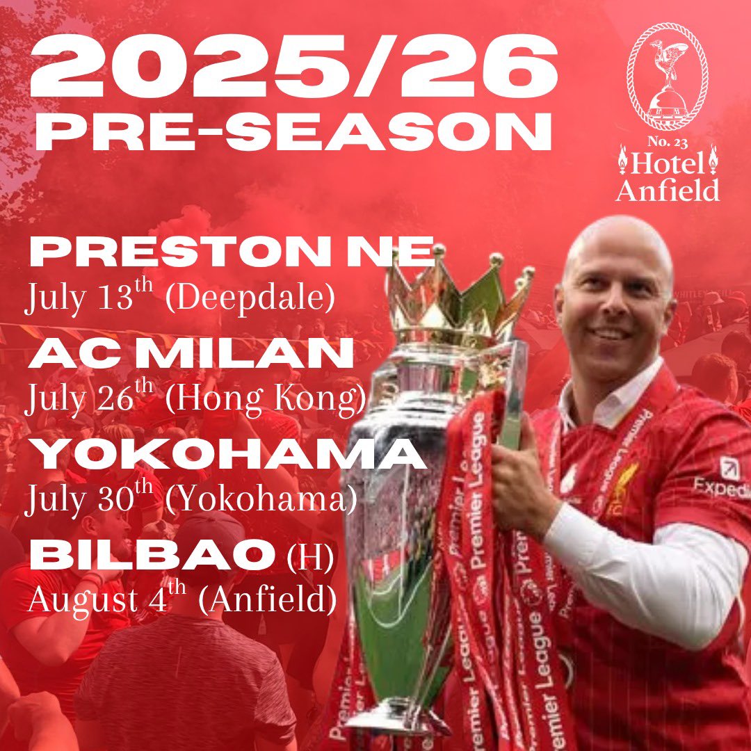 Pre-Season confirmed… and the reds are finishing it off with a double header against Spanish side Athletic Bilbao at our fortress 😍

We can’t wait to have everyone back with us supporting the red men ❤️