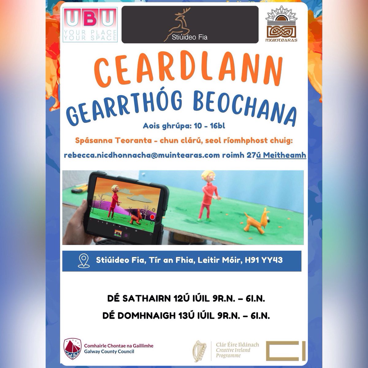 Muintearas (@muintearas) on Twitter photo 🗓️ DÁTAÍ NUA
Beidh Ceardlann Gearrthóg Beochanna (Animation Workshop) ar siúl ón 12ú- 13ú Iúil 2025 i Stiúideo Fia i dTír an Fhia. Beidh spásanna teoranta, mar sin iarrtar oraibh clárú roimh ré.
Gach eolas thíos nó seol ríomhphost chuig rebecca.nicdhonnacha@muintearas.com 🗓️ DÁTAÍ NUA
Beidh Ceardlann Gearrthóg Beochanna (Animation Workshop) ar siúl ón 12ú- 13ú Iúil 2025 i Stiúideo Fia i dTír an Fhia. Beidh spásanna teoranta, mar sin iarrtar oraibh clárú roimh ré.
Gach eolas thíos nó seol ríomhphost chuig rebecca.nicdhonnacha@muintearas.com