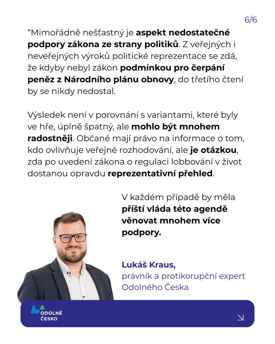 ➡ Lobbování už nebude pod stolem.

Od 1. července 2025 vstupuje v platnost nový zákon, který dává lobbingu jasná pravidla. Kdo chce ovlivňovat rozhodování státu, musí zapsat, s kým mluví. A my to můžeme sledovat. Proč je to zásadní krok k odolnější demokracii? Sledujte náš