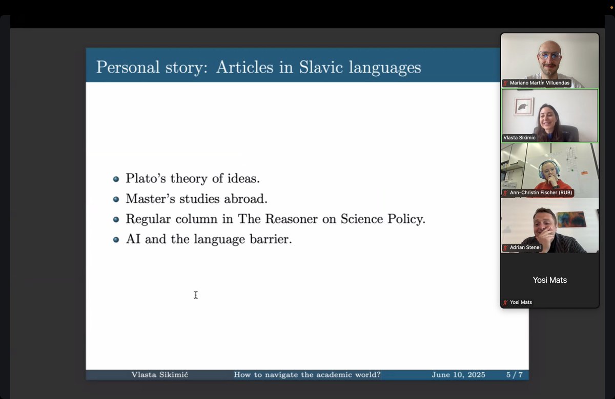 Such a great session!!

Many thanks to <a href="/VlastaSikimic/">Vlasta Sikimic</a> and <a href="/AdrianStencel/">Adrian Stencel</a> for inaugurating the EPSA online series "Thriving as a Junior Scholar" with a talk about navigating the academic word as a non-English speaker. Very interesting and really encouraging.