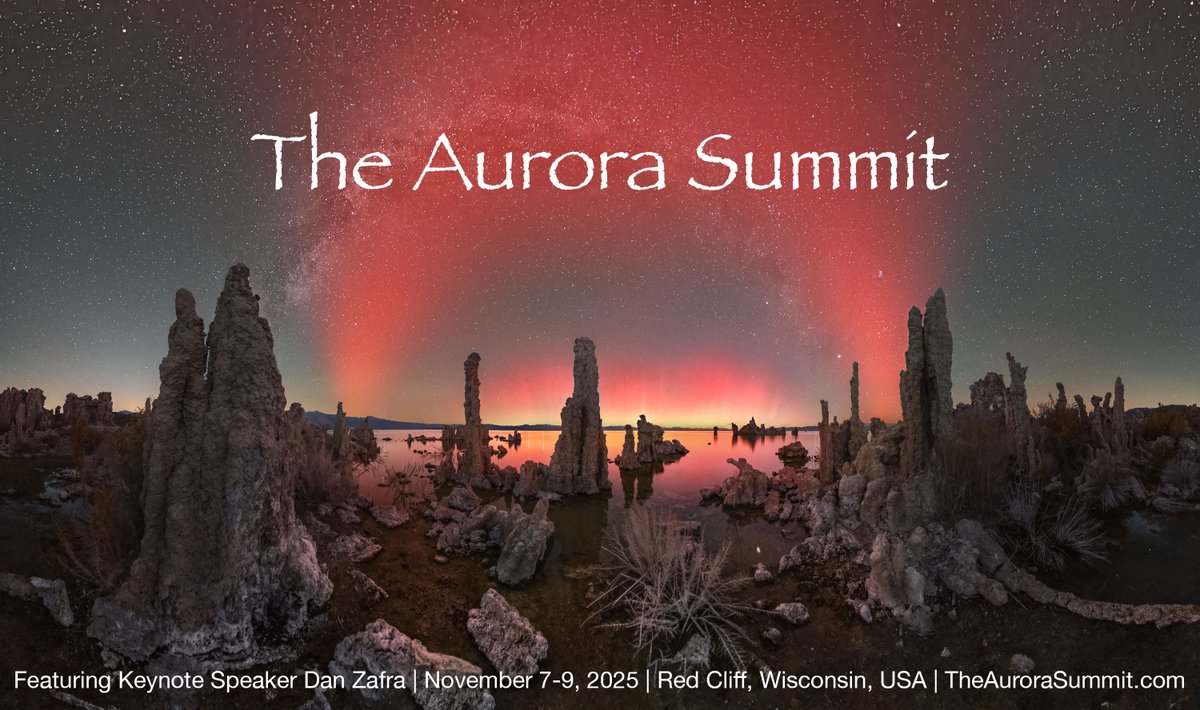 TheAuroraSummit's tweet photo. Featuring Keynote Dan Zafra, creator of @capturetheatlas,  the annual Aurora Summit launches registration on June 13th! Join us Nov. 7-9, 2025, in Northern Wisconsin, for camera clinics, Aurora talks, panels, guided chases &amp; more.

Details: https://t.co/uln6xi5gcS
#AuroraSummit25 https://t.co/lWFirhY228