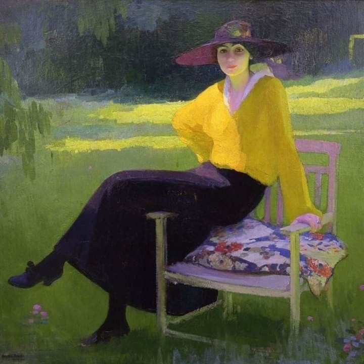 Good Afternoon 
New artist alert 
Amedeo Bocchi (1883-1976) 
‘In the Park’ 
Italian painter 
Bright but at the sane  time soothing palette