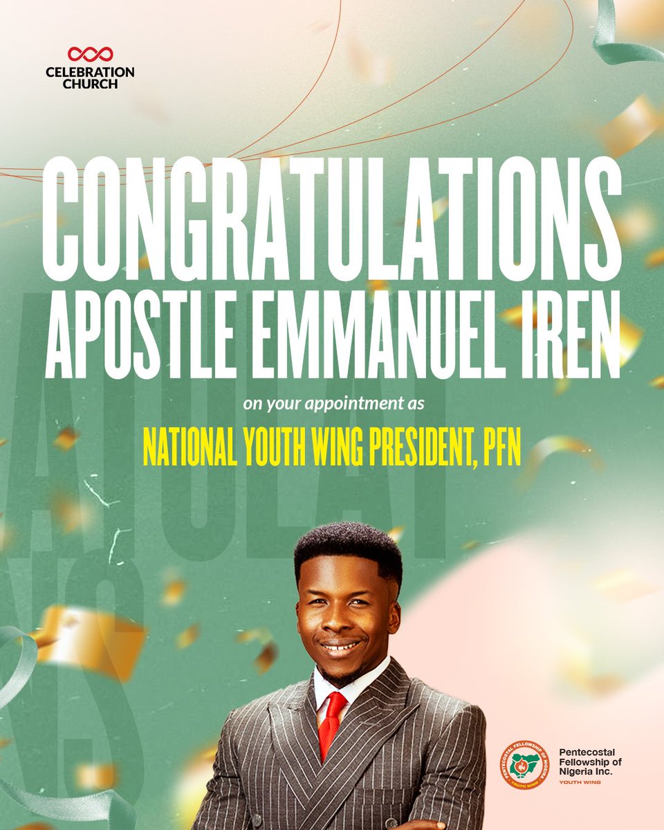 As a Church, we would like to specially congratulate our Lead Pastor and Apostle, <a href="/pst_iren/">Apostle Emmanuel Iren</a> on this landmark role as the President of the National Youth Wing of the Pentecostal Fellowship of Nigeria. ❤️🎉

We are indeed proud of you sir for achieving this feat, and we know that