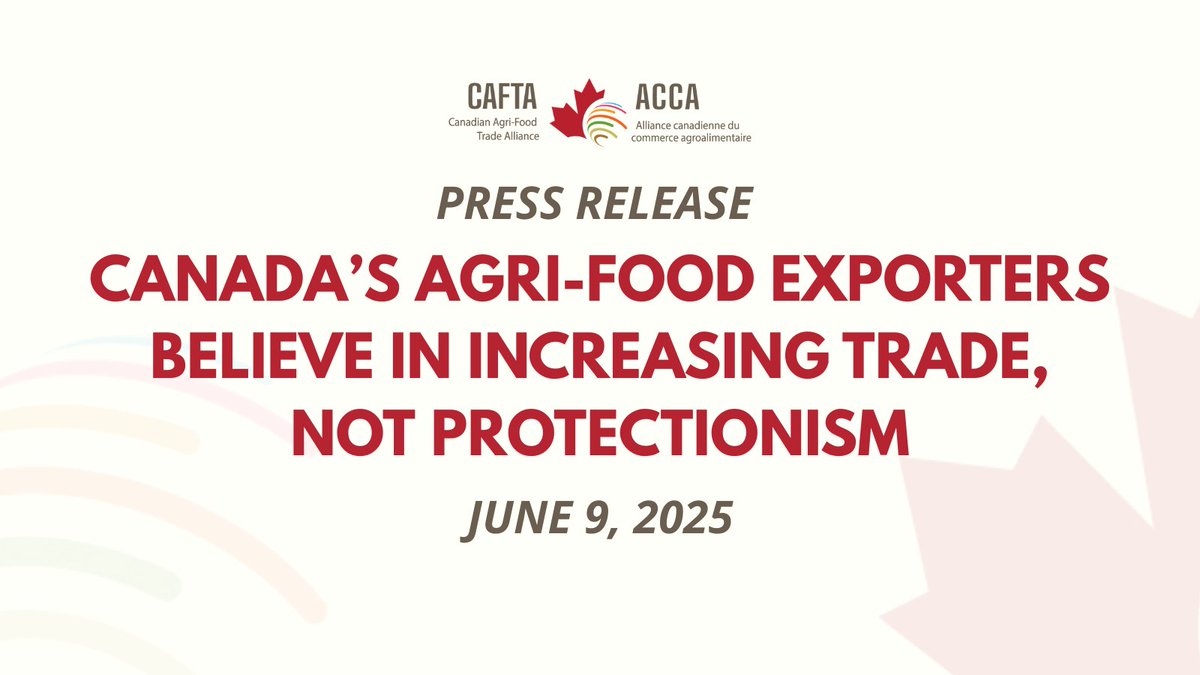 Canada should be deepening trade ties—not sending protectionist signals.

Bill C-202 threatens our credibility as a reliable partner. CAFTA will keep standing up for trade and the 90% of farmers who depend on it.

Read our full statement👉 cafta.org/sn-june-9