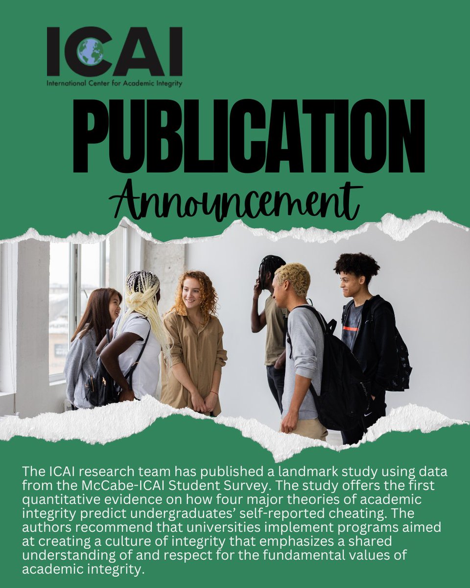 The ICAl research team has published a landmark study using data from the McCabe-ICAI Student Survey. Access the article: tandfonline.com/doi/full/10.10…. Learn more about the McCabe ICAI Student Survey: academicintegrity.org/aws/ICAI/pt/sp…