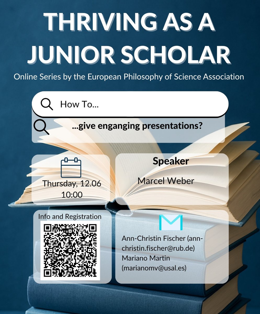 Our Professional Skills Series Continues!🌟  

Next up in EPSA online series—Thriving as a Junior Scholar

 🎤 "How to give engaging presentations?"

👤 Speaker: Marcel Weber 

🗓️ June 12 

🕙 10:00 CEST 

💻 Online   

Don’t miss it!  
 
Register: docs.google.com/document/d/1n_…