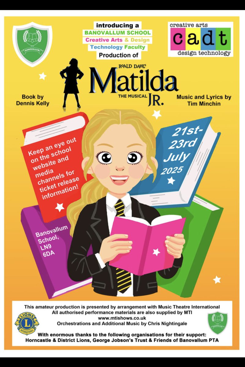 BanoCADT's tweet image. We are very excited to announce our production Matilda Jnr over 3 dates in July! Ticket info to be announced soon- save the dates!! 🎭 🎵 @Banovallum