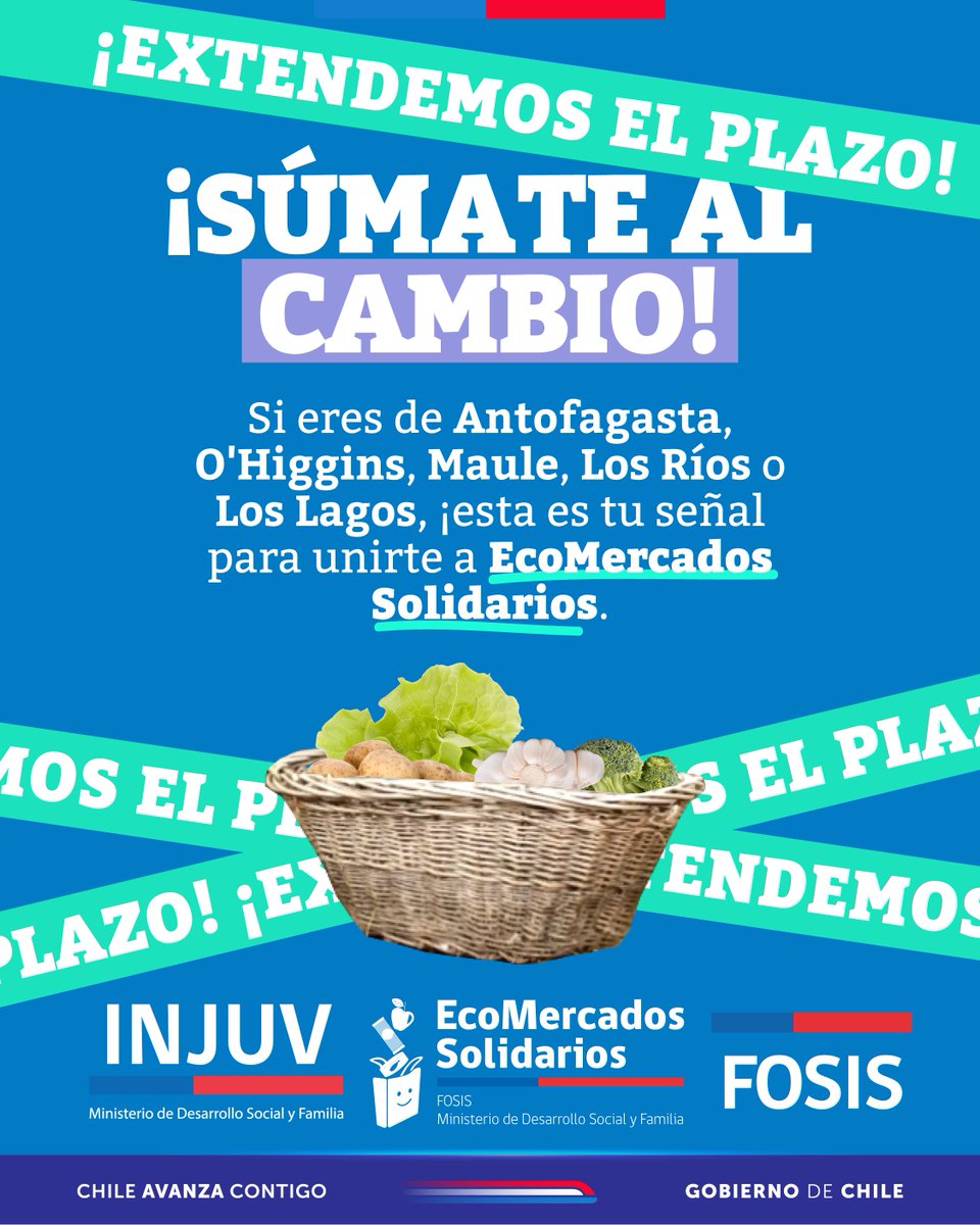 ¡Extendimos el plazo para postular! 💚 Súmate a EcoMercados Solidarios y trabaja por un mundo más justo, solidario y sostenible. 🌎

¡Inscríbete ahora en el link de nuestra bio! ♻️
…tes.ministeriodesarrollosocial.gob.cl