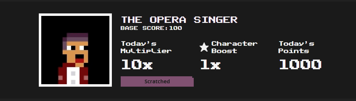 altcoinshopper's tweet photo. Just because a character doesn't have a multiplier for they day doesn't mean you cant get a 10x. This Newsman and Opera Singer outperformed most of the Character Boost for today. #Keepscratching https://t.co/0xb5anqXyr