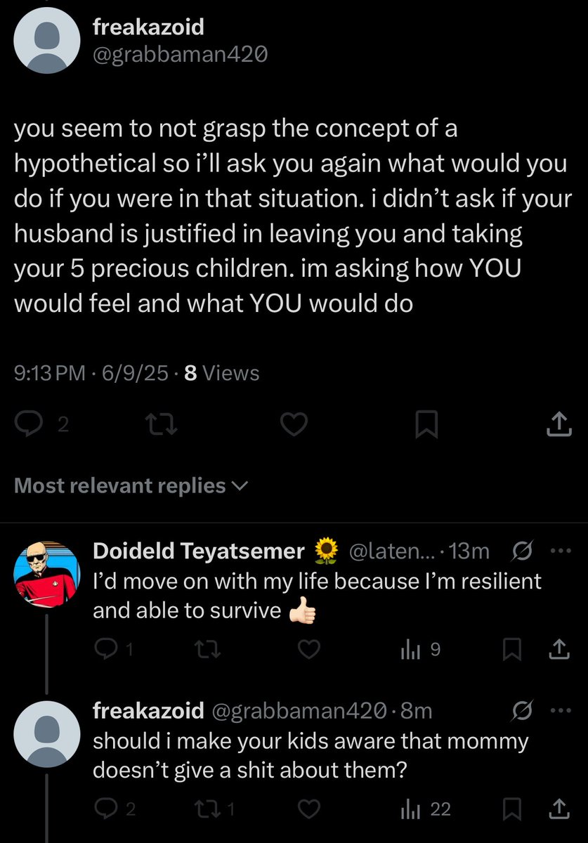 shtorminator's tweet photo. calling me a groomer for acknowledging the fact she doesn’t give a shit about her family is crazy. i also never called her a nazi she jumped into a conversation with an actual nazi and felt the need to make her allegiances known. disgusting inhuman behavior from a mother of 5 https://t.co/SSbrtjytxv