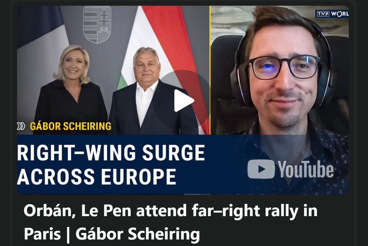 Gabor Scheiring (@gscheiring) on Twitter photo I was interviewed by <a href="/TVPWorld_com/">TVP World</a> (Poland's English-language public broadcast) about yesterday's far right gathering in France. Europe’s far right is no longer on the back foot. On June 9, they gathered in France to switch strategy from just grumbling about Brussels to seizing I was interviewed by <a href="/TVPWorld_com/">TVP World</a> (Poland's English-language public broadcast) about yesterday's far right gathering in France. Europe’s far right is no longer on the back foot. On June 9, they gathered in France to switch strategy from just grumbling about Brussels to seizing