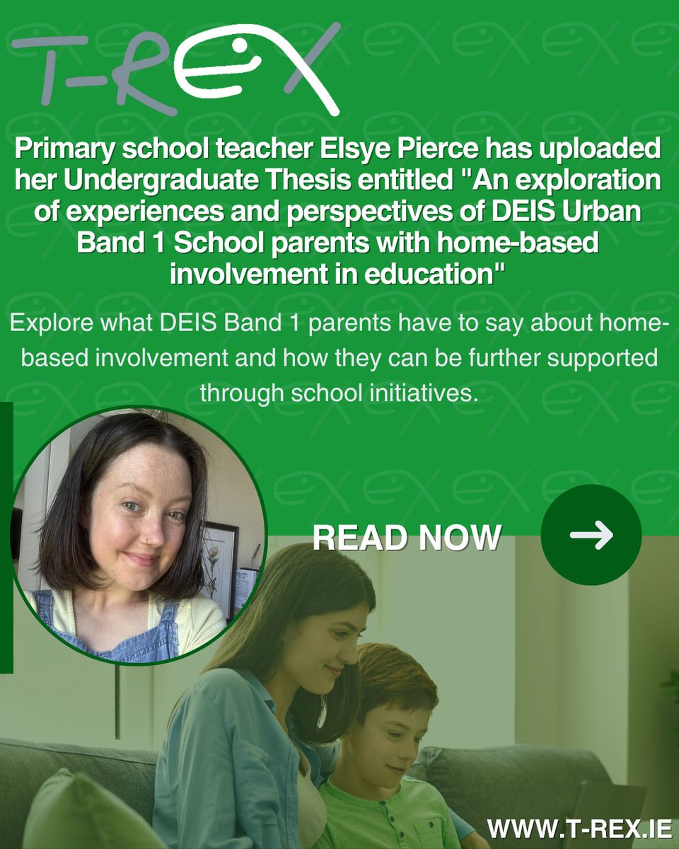 EducationTREX's tweet photo. 📘 New on T-REX: Elsye Pierce explores DEIS Band 1 parents’ experiences with home-based involvement & school supports.
Powerful insights into how schools can better connect with families.
Read more 👉 https://t.co/R1fh3CiYHh
#TREX #DEIS #EdResearch https://t.co/3AM1QJ6Bhm