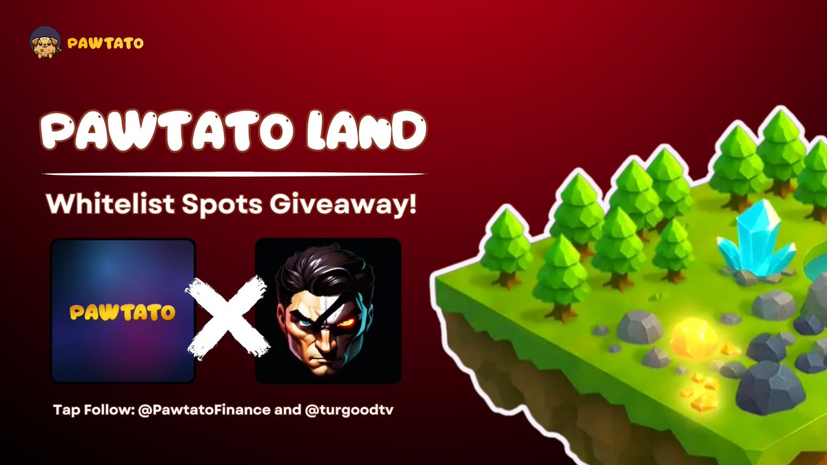DUR GEÇME!! PAWTATO LAND WL GIVEAWAY! 

I am giving away 20 Whitelist spots to join the Pawtato Lands mint.

How to enter: 
1️⃣Follow <a href="/turgoodtv/">Turgood</a>  and <a href="/PawtatoFinance/">Pawtato Finance | Sui</a>  
2️⃣Like &amp; RT this post 
3️⃣Comment your Sui wallet address 

⏳ Ends: 3 Days