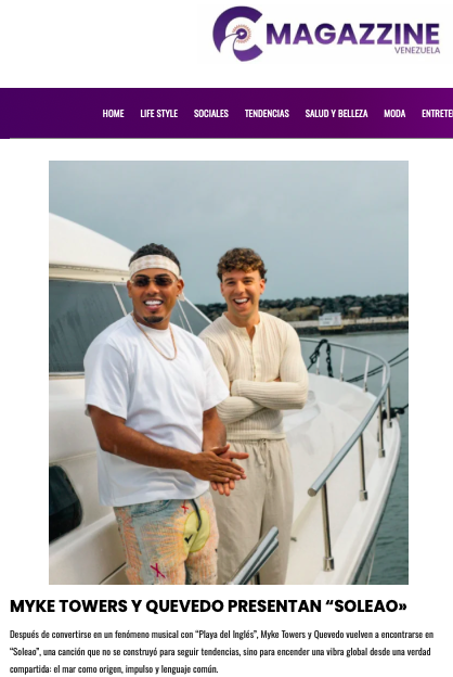 PRO_PRESS_'s tweet image. Myke Towers y Quevedo presentan "Soleao"

En @PRO_PRESS_  difundimos a diversos medios de Venezuela sobre su más reciente lanzamiento.