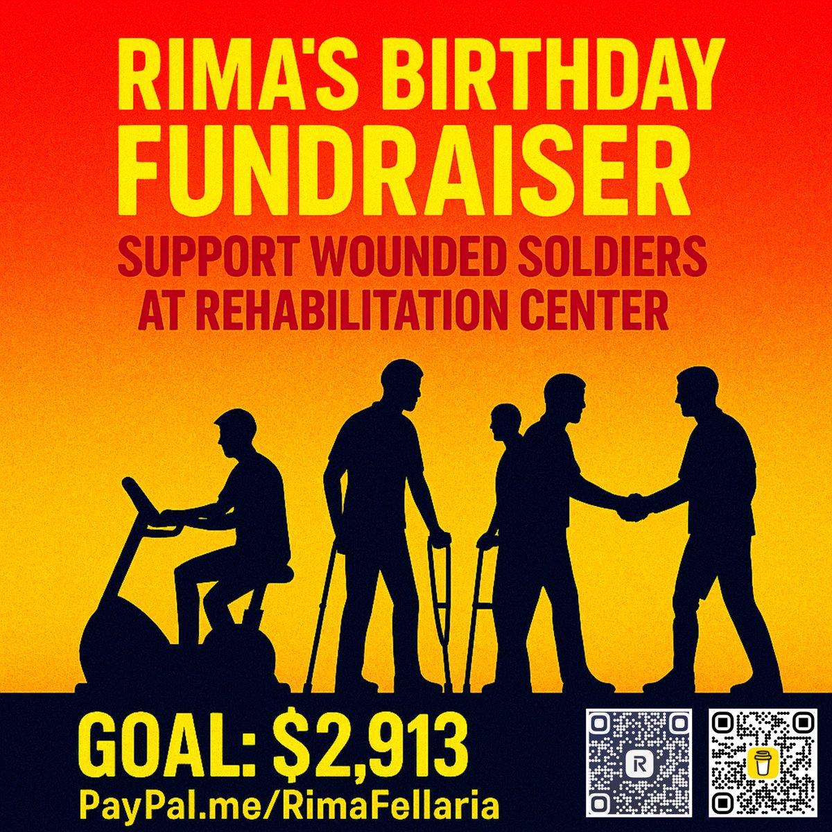💛💙 RIMA’S BIRTHDAY FUNDRAISER 💛💙

I recently visited our wounded heroes at the rehabilitation center in Pushcha Vodytsia.
What struck me most wasn’t the silence or pain it was the strength in their eyes and the quiet hope that recovery isn’t just about walking again, but