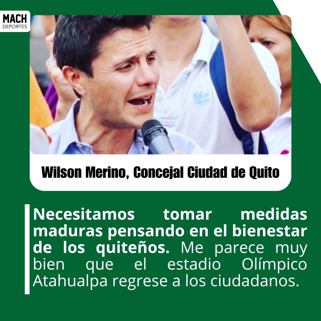 Machdeportes ✨ Gente Que Sabe De Radio (@machdeportesfm) on Twitter photo «Todos merecemos tener un estadio moderno y con proyección al futuro».
🤵♂️ Wilson Merino, concejal de la ciudad de Quito,  se refirió a la reversión de la donación del estadio Olímpico Atahualpa a la Concentración Deportiva de Pichincha.
🤳 #LaDinastíaContinúa «Todos merecemos tener un estadio moderno y con proyección al futuro».
🤵♂️ Wilson Merino, concejal de la ciudad de Quito,  se refirió a la reversión de la donación del estadio Olímpico Atahualpa a la Concentración Deportiva de Pichincha.
🤳 #LaDinastíaContinúa