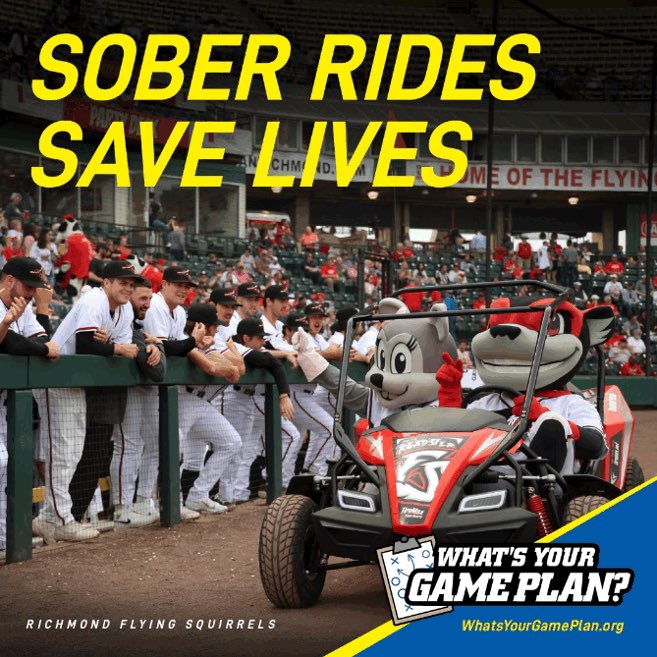 WhatsYourGamePlan? (@_wygp) on Twitter photo 🍻 Enjoying the <a href="/GoSquirrels/">Richmond Flying Squirrels</a> game? If you're drinking, make the life-saving call—grab a sober ride.
Ride-shares, designated drivers, or public transit… whatever it takes to get home safe.
Sober rides save lives. 💖🚗
#SoberRidesSaveLives #DriveSober #CelebrateResponsibly 🍻 Enjoying the <a href="/GoSquirrels/">Richmond Flying Squirrels</a> game? If you're drinking, make the life-saving call—grab a sober ride.
Ride-shares, designated drivers, or public transit… whatever it takes to get home safe.
Sober rides save lives. 💖🚗
#SoberRidesSaveLives #DriveSober #CelebrateResponsibly