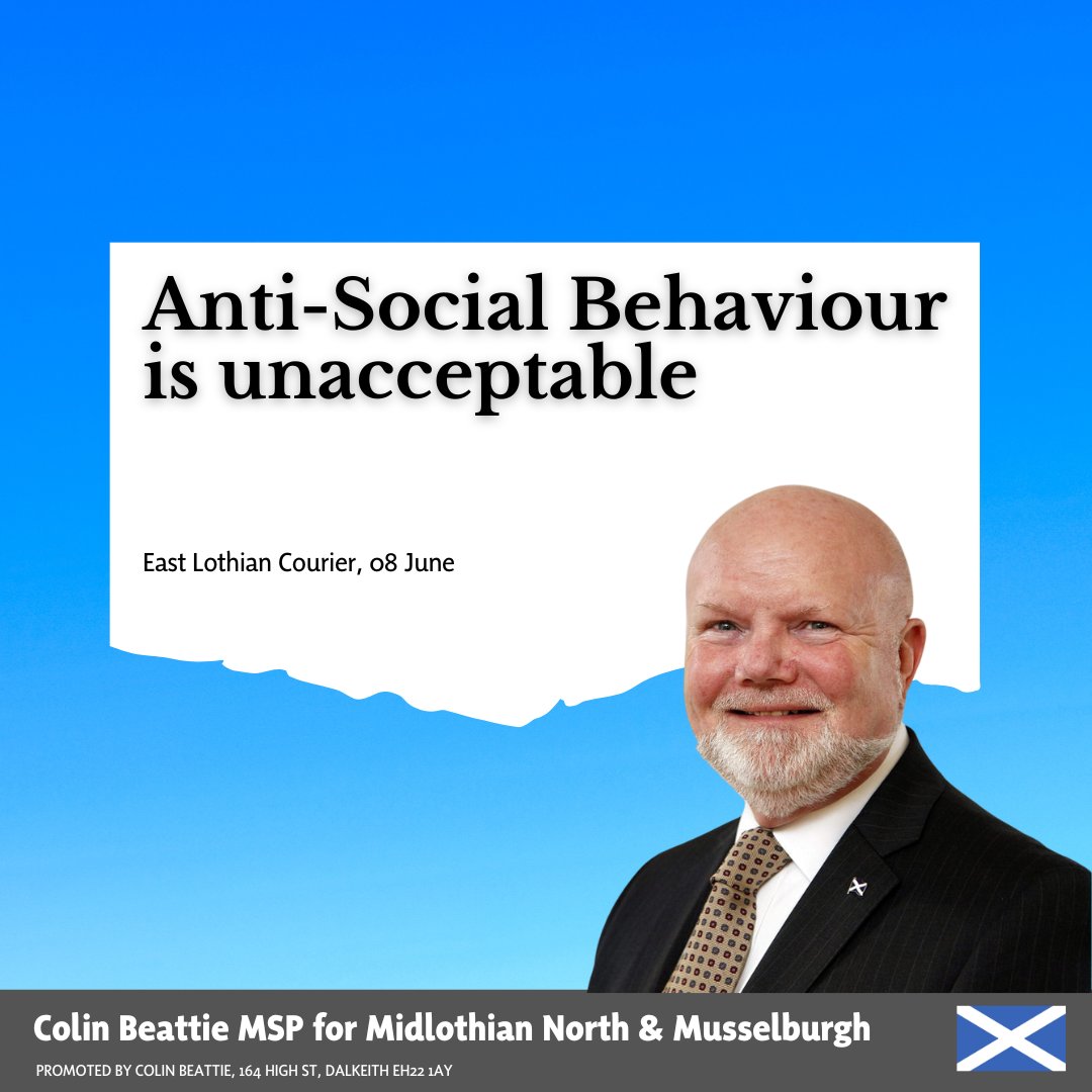 Over the last few months, I have seen a marked increase in the volume of correspondence regarding anti-social behaviour in Musselburgh. 

In my Courier column I discuss how we can improve this.

📰eastlothiancourier.com/news/25208099.…