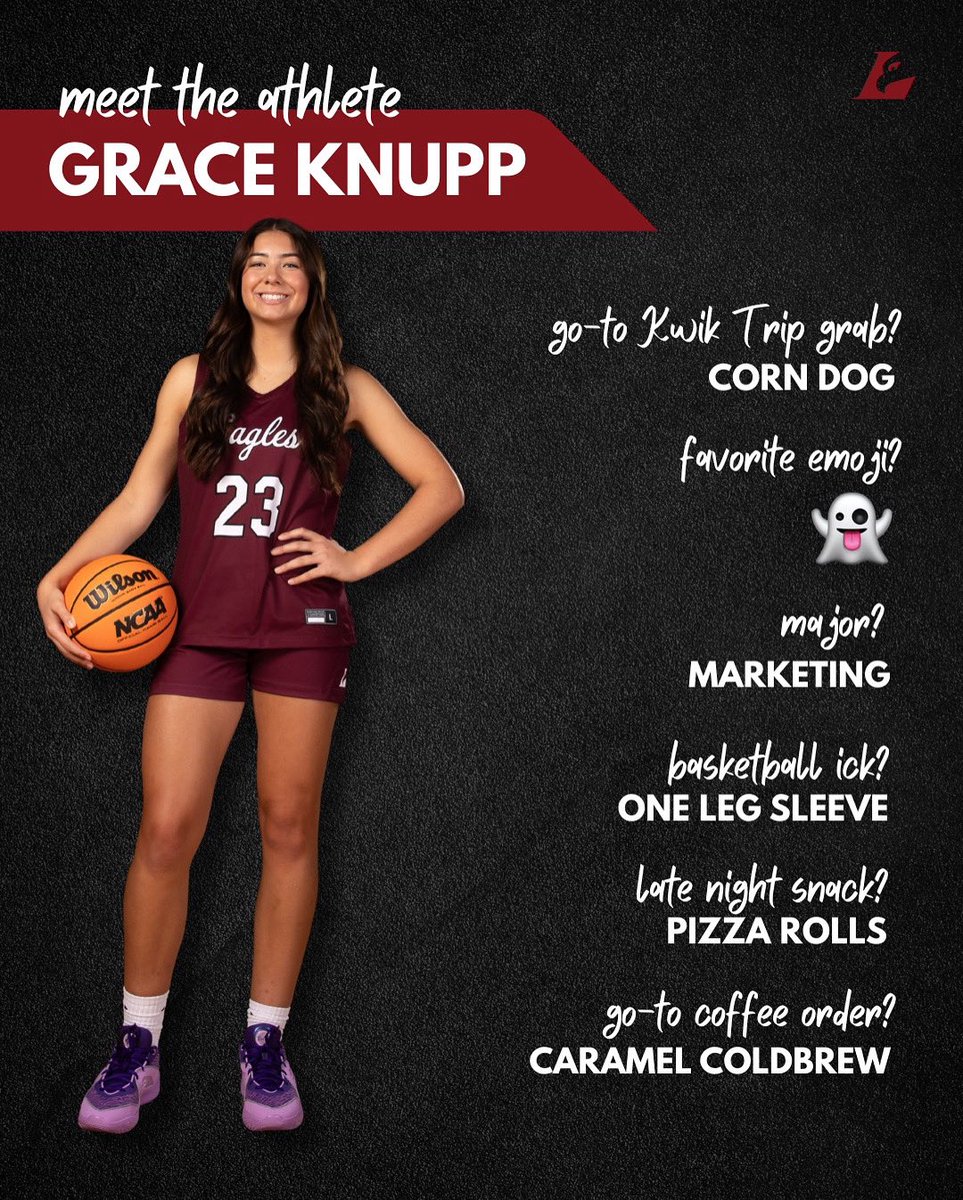 🦅 Meet the Athlete: Grace Knupp 🦅

Repping #23, Grace is a Marketing major who brings creativity, hustle, and a love for the game every time she steps on the court. Off the hardwood, you might catch her belting out Taylor Swift or sipping a caramel coldbrew ☕🎶

#asaneagle