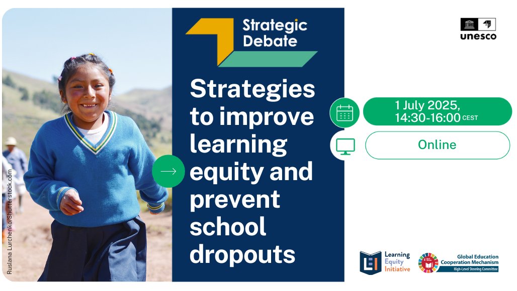 IIEP-UNESCO (@iiep_unesco) on Twitter photo Register now for IIEP's upcoming #StrategicDebate #2: Strategies to improve learning equity and prevent school dropouts!
🗓️1 July
🔗my.iiep.unesco.org/2025-strategic…
🤝In partnership with the Learning Equity Initiative & <a href="/Education2030UN/">Education 2030</a> Register now for IIEP's upcoming #StrategicDebate #2: Strategies to improve learning equity and prevent school dropouts!
🗓️1 July
🔗my.iiep.unesco.org/2025-strategic…
🤝In partnership with the Learning Equity Initiative & <a href="/Education2030UN/">Education 2030</a>
