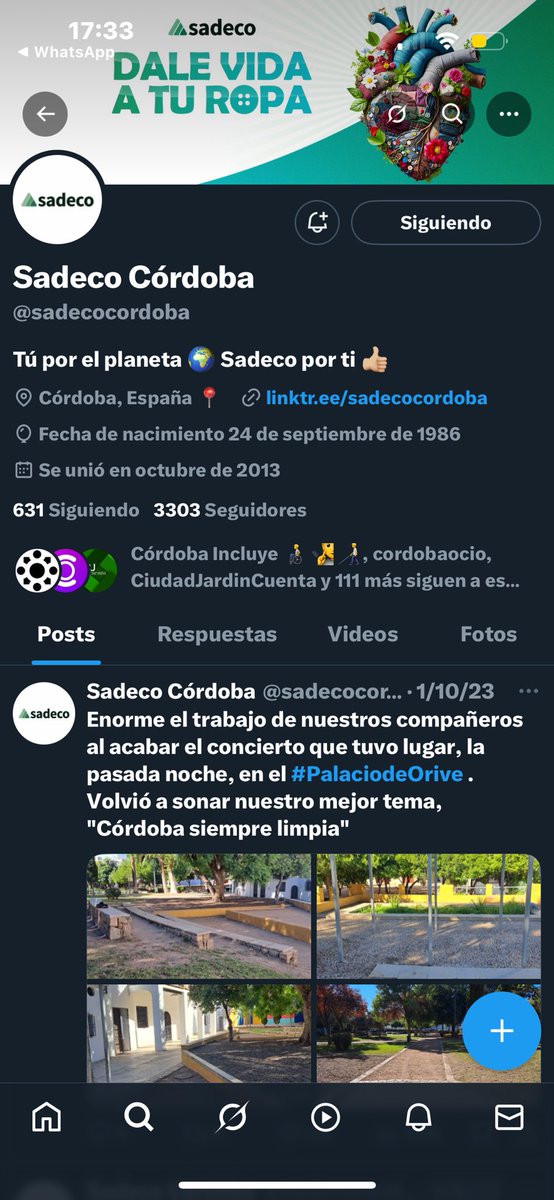Es curioso que el perfil de <a href="/sadecocordoba/">Sadeco Córdoba</a> lleva sin ser utilizado desde el año 2023. En aquel año vendían Córdobalimpia. <a href="/isabelalbas/">Isabel Albás Vives 🇪🇸🇪🇸🇪🇸</a> . En vez de avanzar y acercarse al ciudadanos, optan por no ver la realidad de la ciudad y alejarse de las “redes sociales” <a href="/ppcordobayto/">ppcordobayto</a>