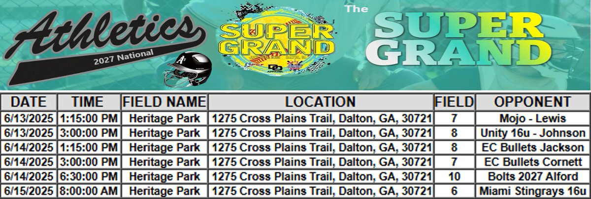 Schedule for this weekends PGF SuperGrand in Dalton, Georgia ~
